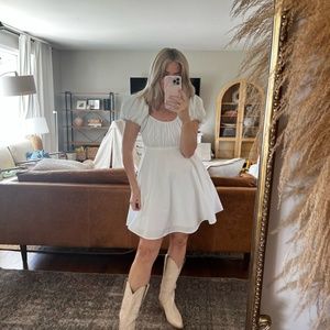 Abercrombie & Fitch Ruched Puff Sleeve Mini Dress White